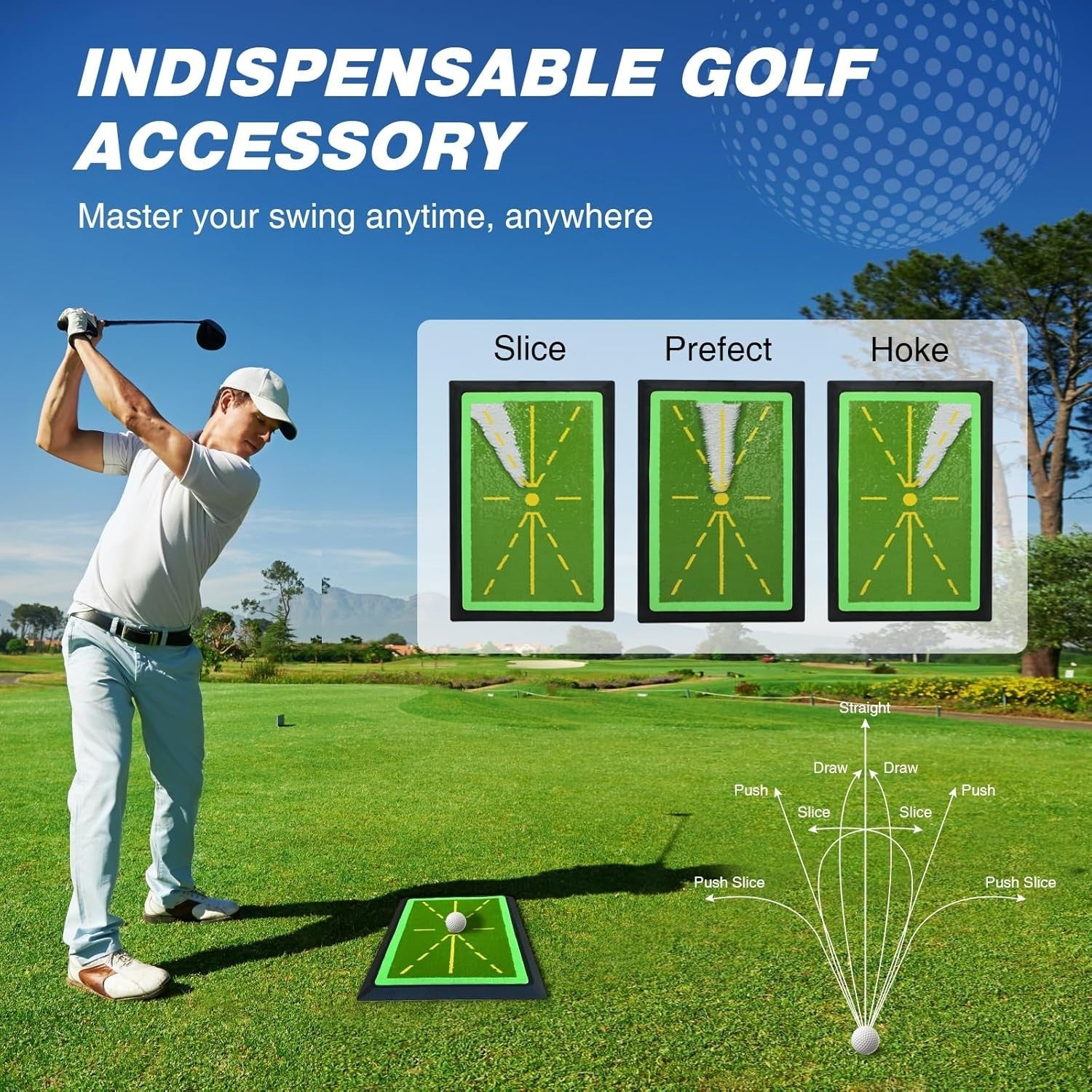 Golf Swing Path Training Mat Indoor Outdoor Practice Feedback Rubber Base