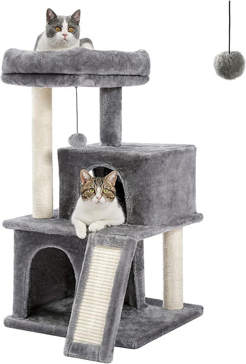 90cm Cat Tree Tower Double Condo Scratching Posts Plush Perch Grey