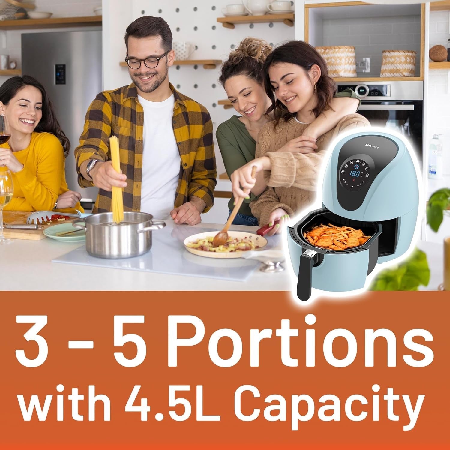 4.5L Digital Air Fryer | 1400W Oil-Free Cooking | 7 Presets | Aqua Blue