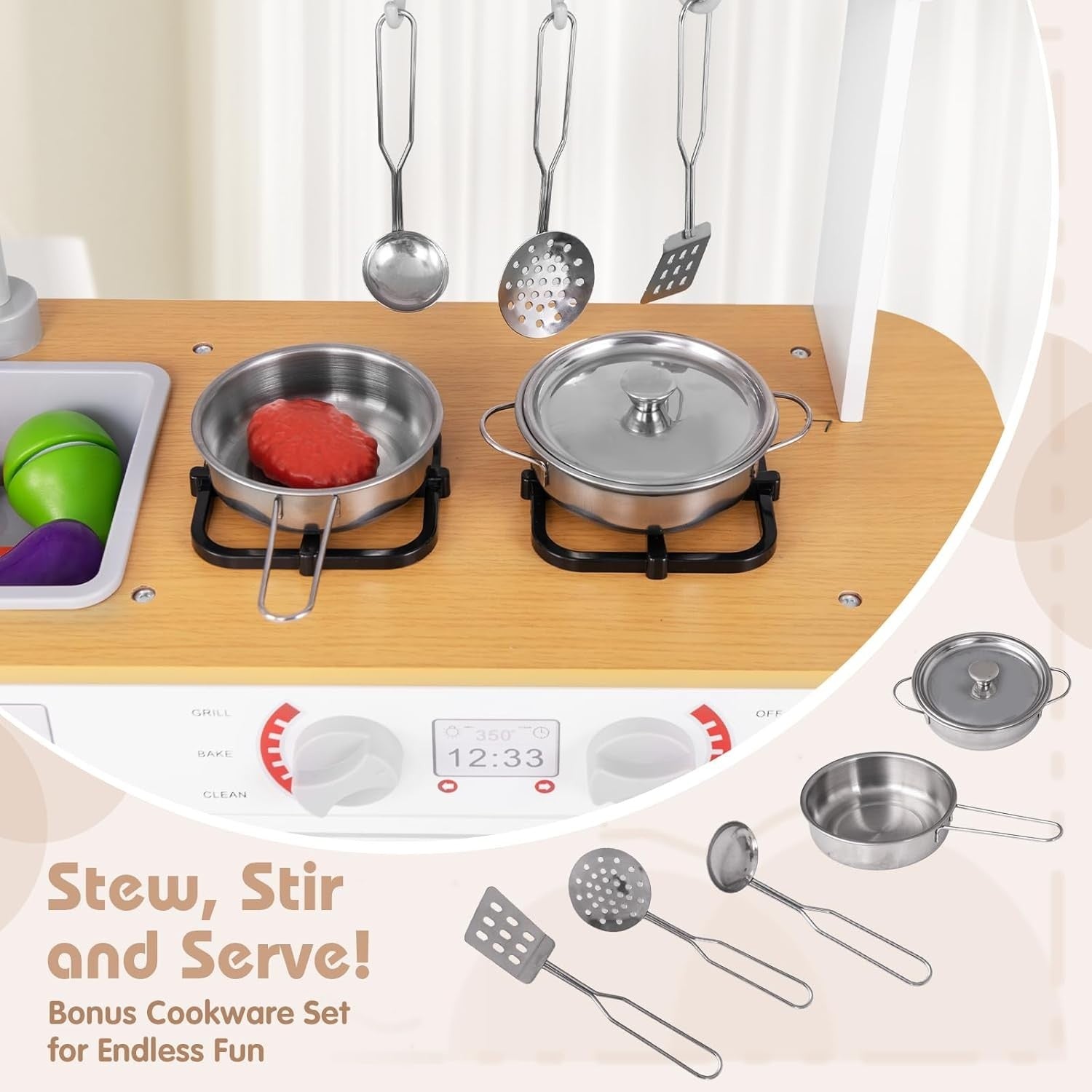 Kids Wooden Play Kitchen Sink Microwave Dishwasher Chalkboard Toy