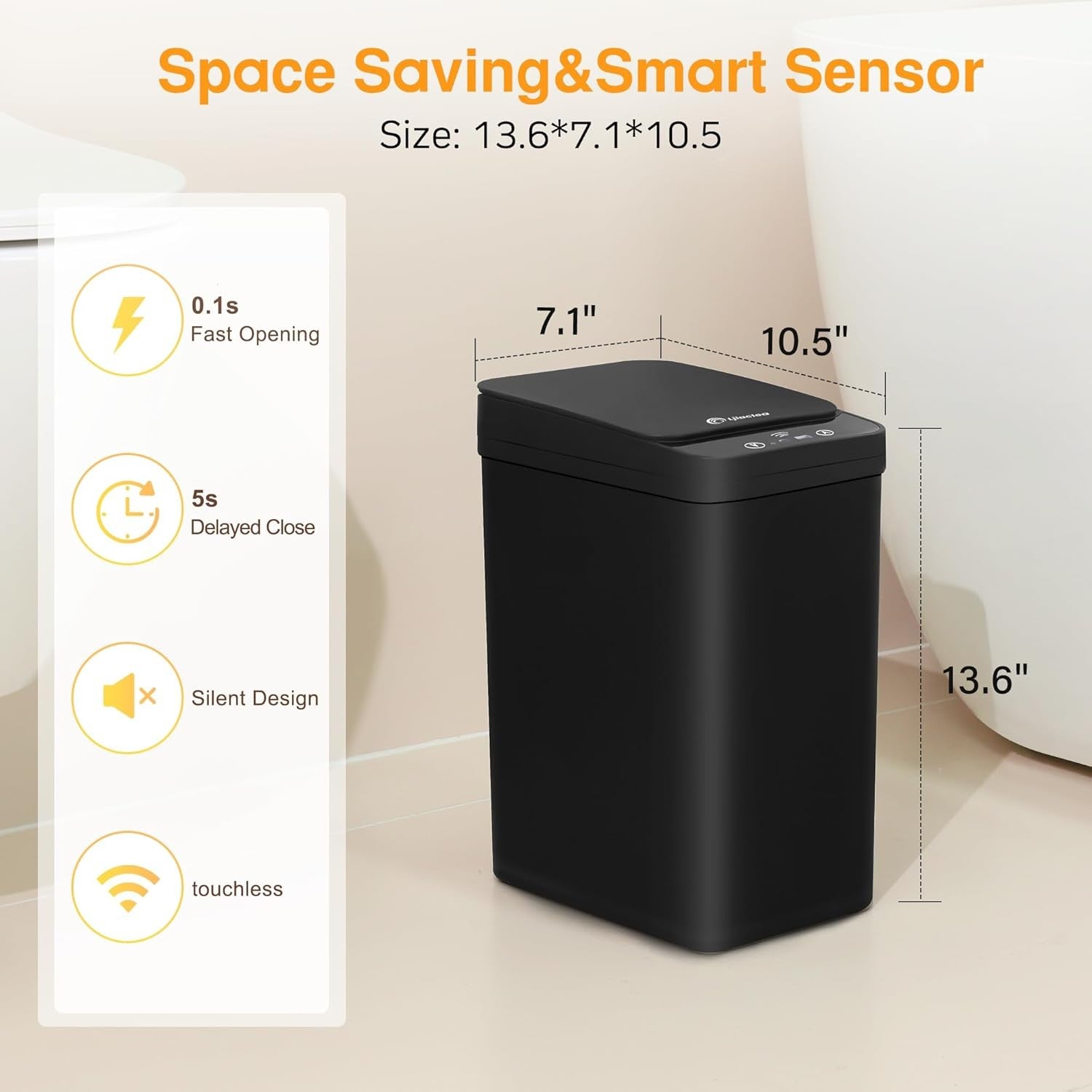 4 Gallon Touchless Motion Sensor Trash Can Black Smart Bin