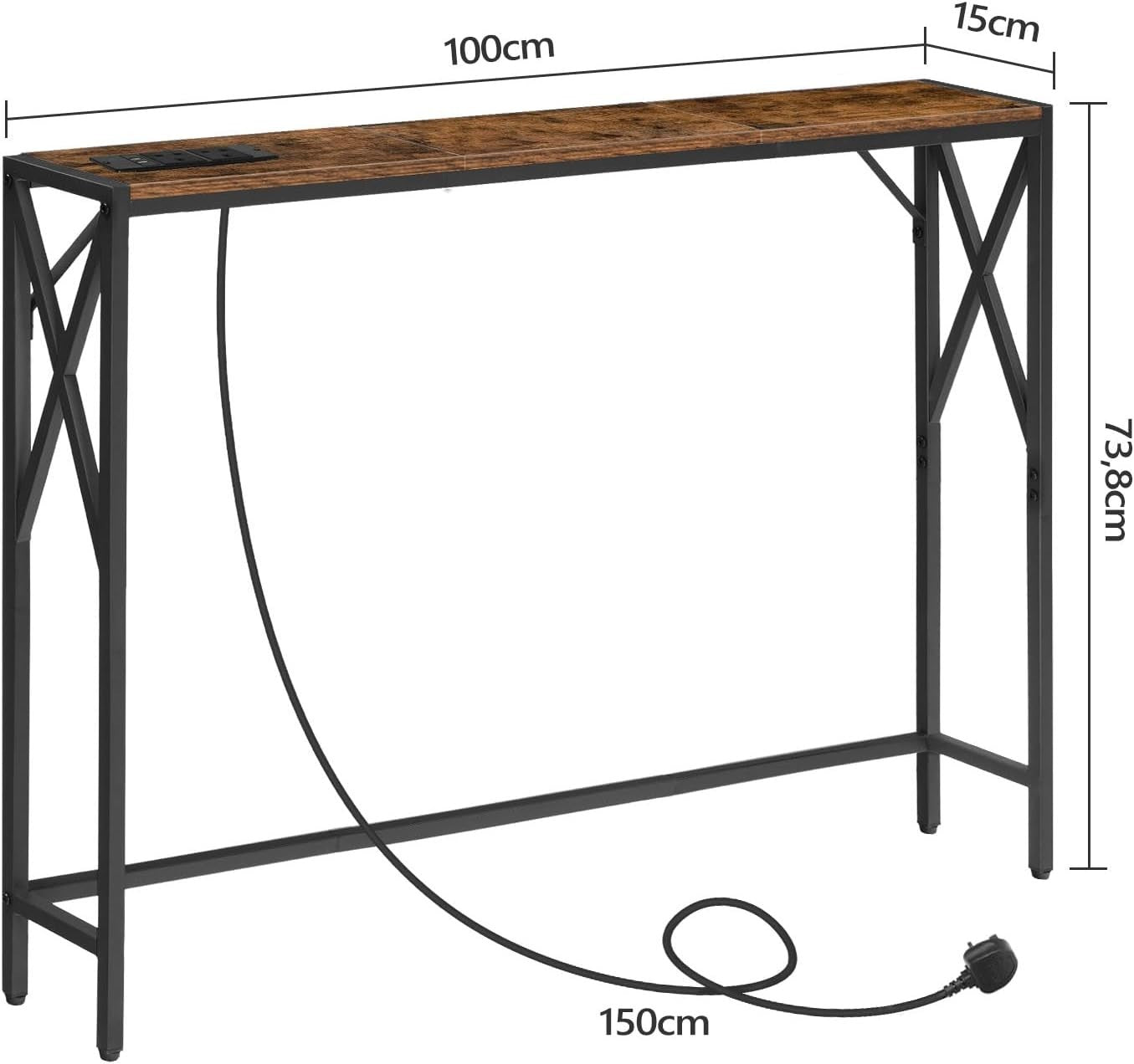 Rustic Console Table with USB Charging Ports – Slim 100cm Hallway Desk