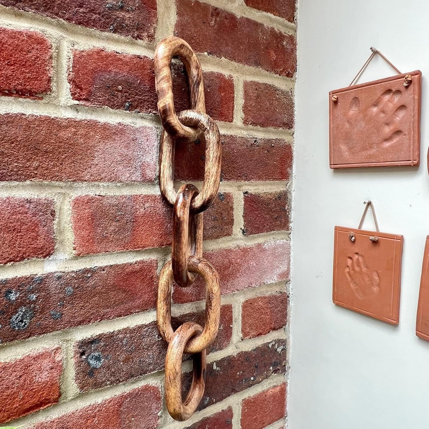 Rustic Wooden 5-Link Chain Ornament | 40cm Decorative Sculpture | Shelf & Table
