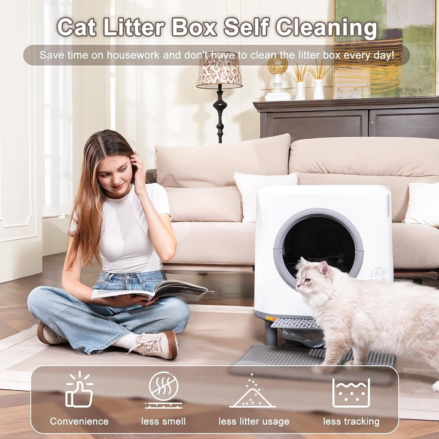 90L Self Cleaning Cat Litter Box App Control Odor Free Multi Cat