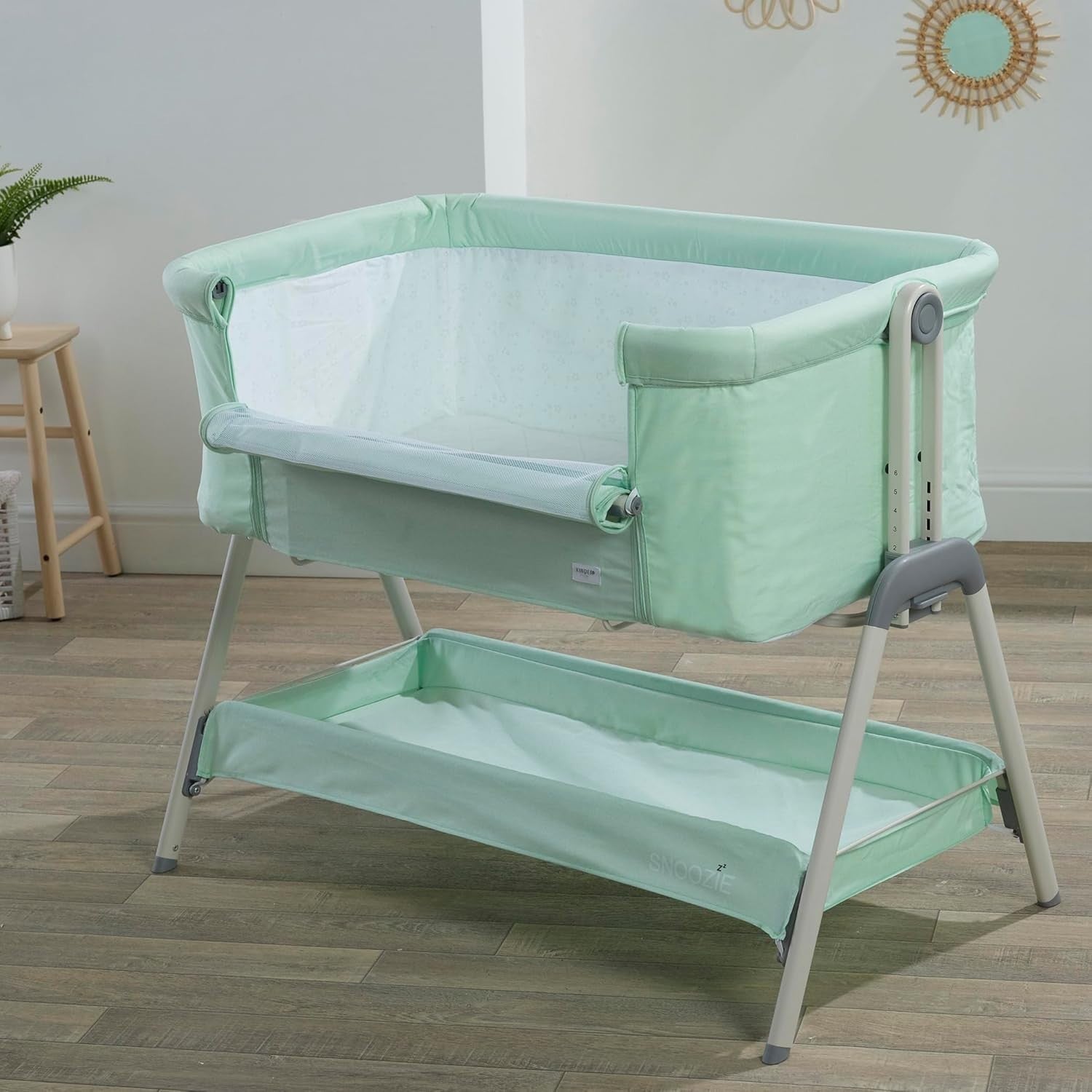 Adjustable Bedside Crib with Mesh Panel & Storage Shelf Baby Co Sleeper Green