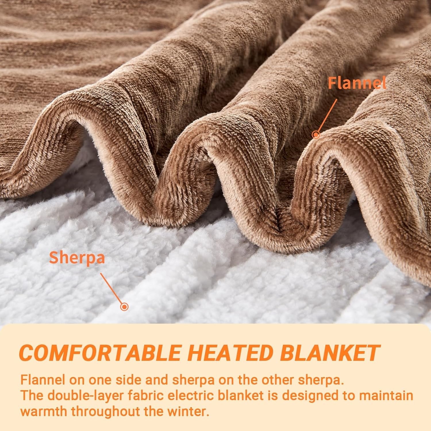 Electric Heated Throw Blanket 10 Heat Settings Sherpa Fleece Auto Off 150x200cm