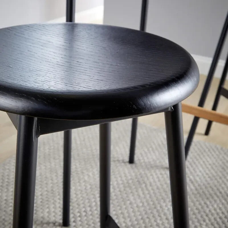 2 Piece Bar Table Set Black Metal Frame with Oak Stools Kitchen Breakfast