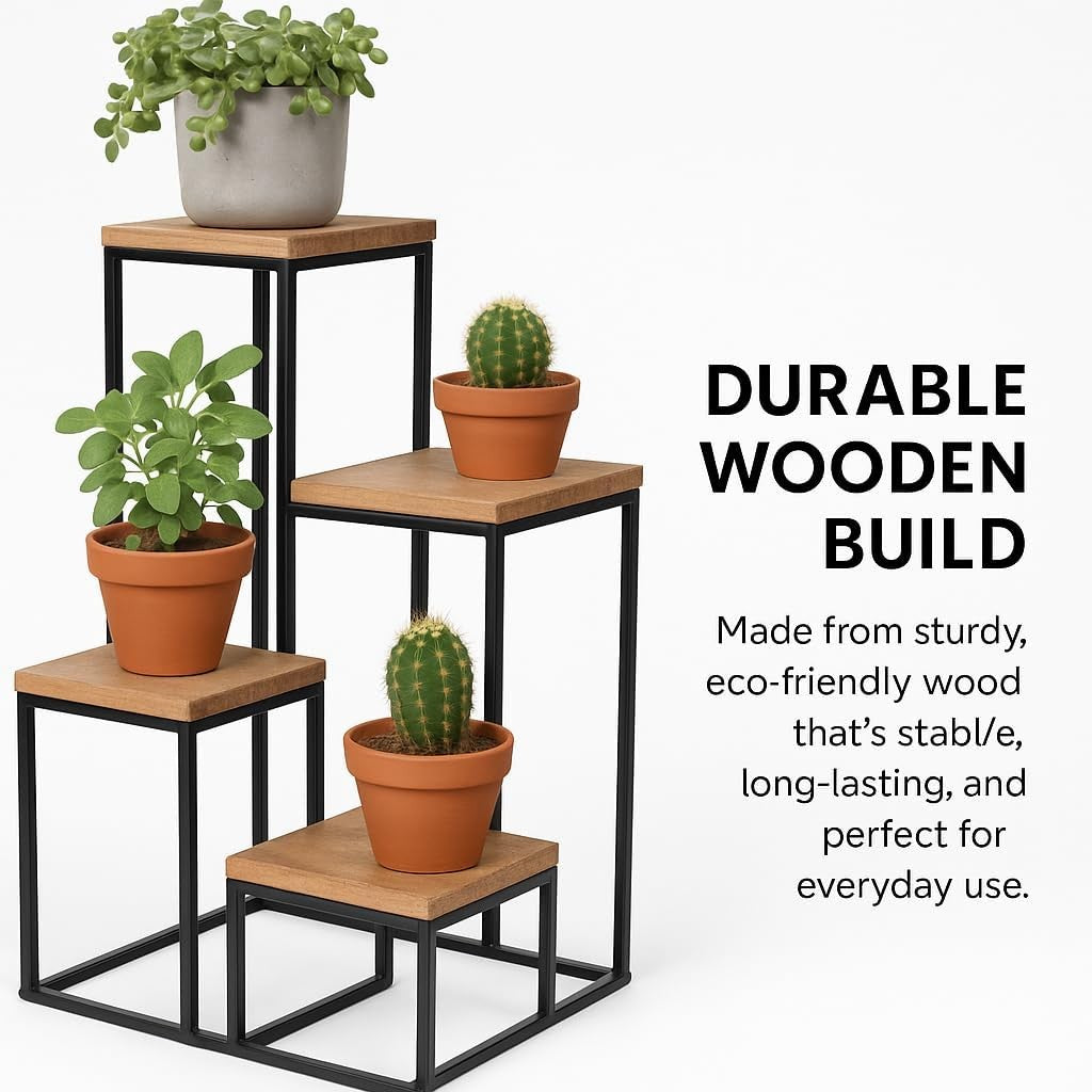 4 Tier Wooden Plant Stand Ladder Shelf Indoor Outdoor Garden Flower Rack