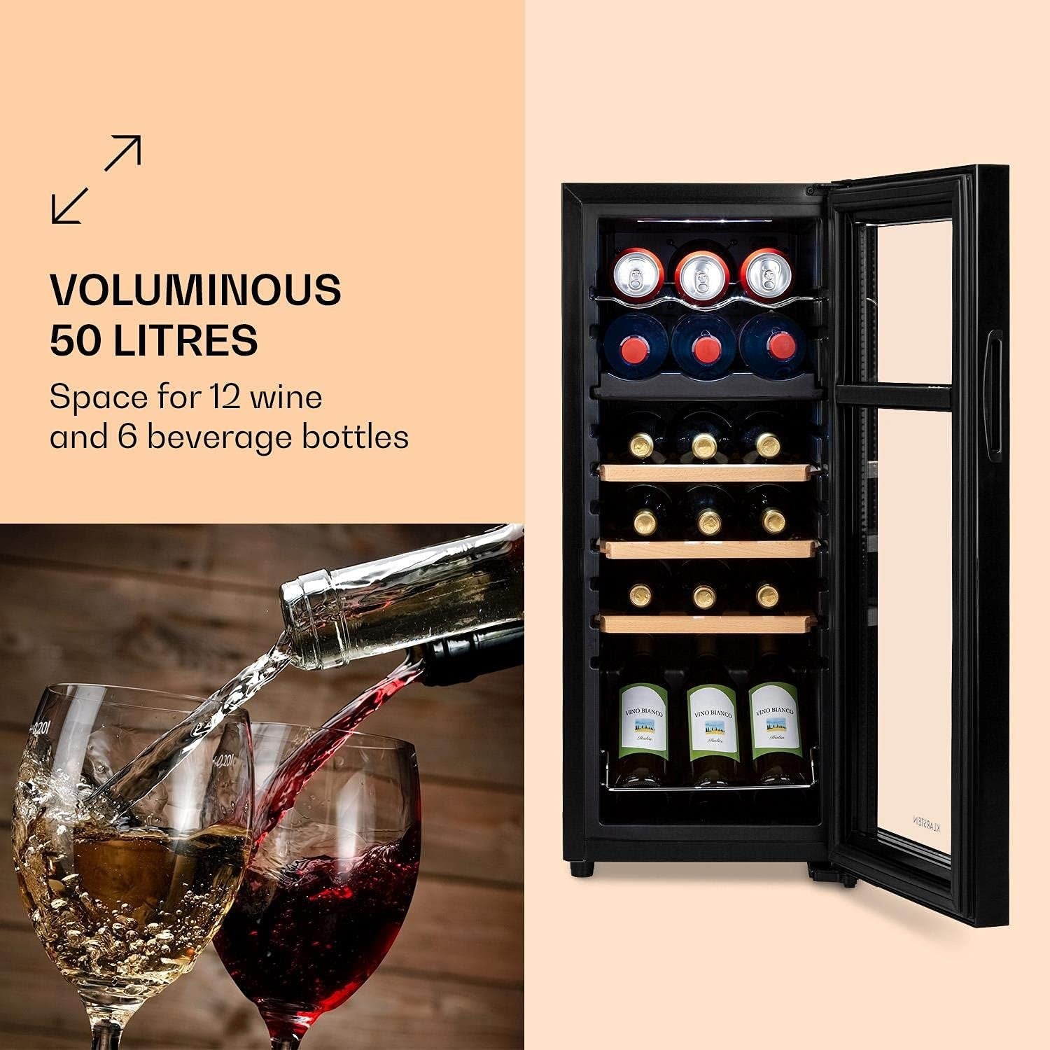 Dual Zone Wine Cooler Fridge 18 Bottle Glass Door LED Touch Control Black