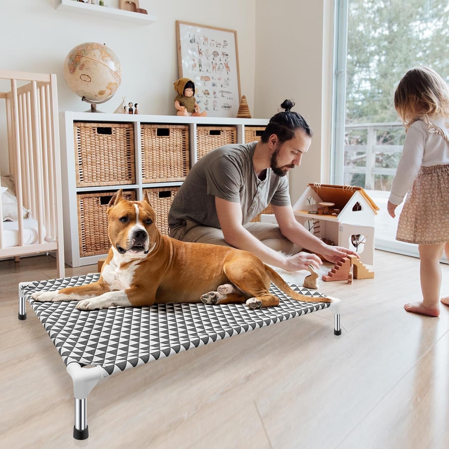Raised Dog Bed 99x71cm Elevated Outdoor Pet Cot Portable