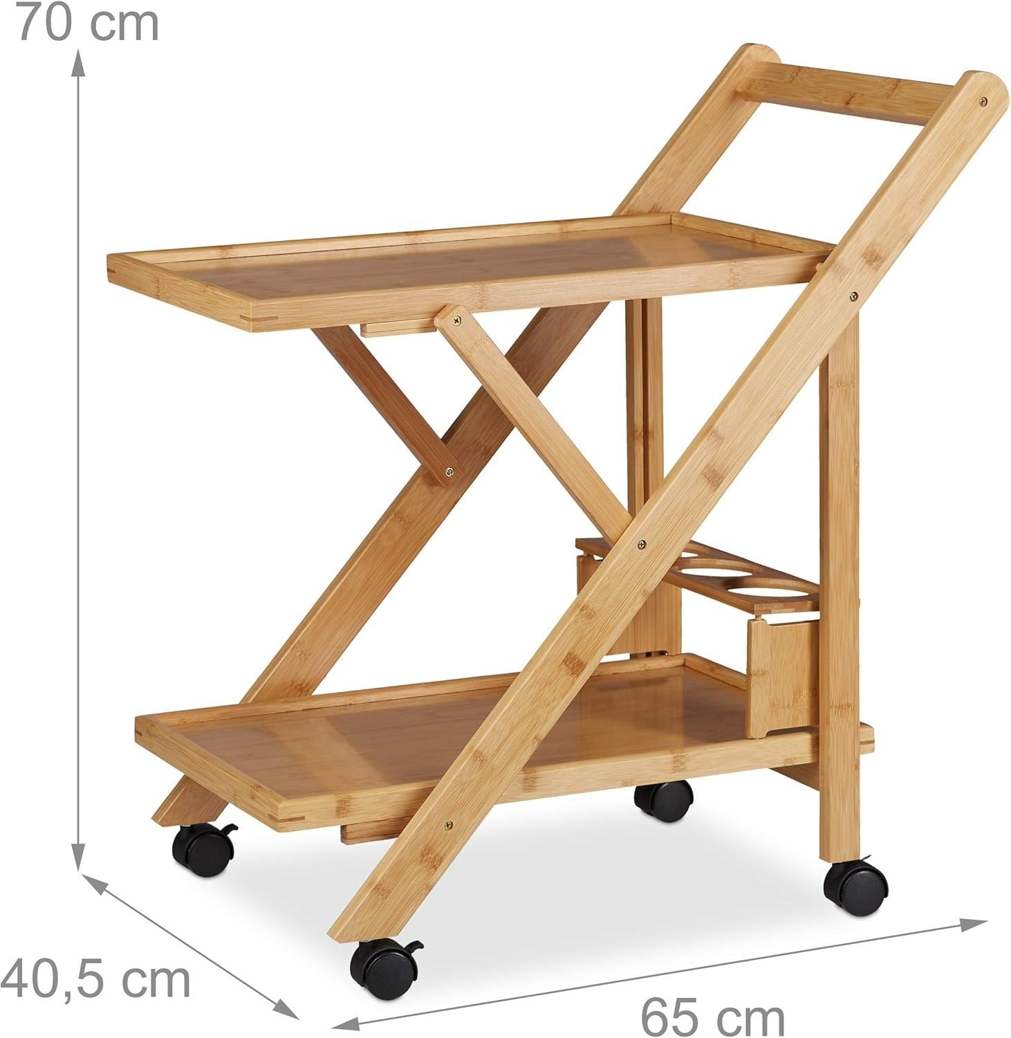 Bamboo Foldable Kitchen Trolley Serving Cart Wheels