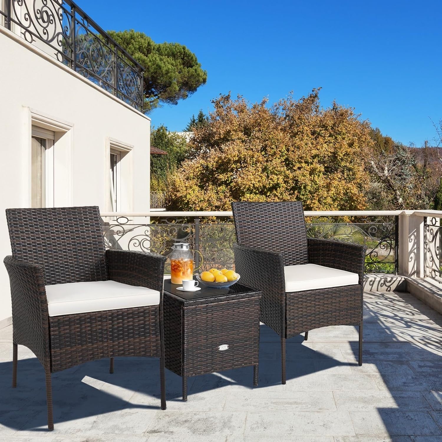 Set of 4 Outdoor Rattan Dining Chairs Cushioned Patio Armchairs Garden