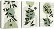Boho Sage Green Framed Canvas Wall Art Set of 3 Leaf Prints Living Room Decor
