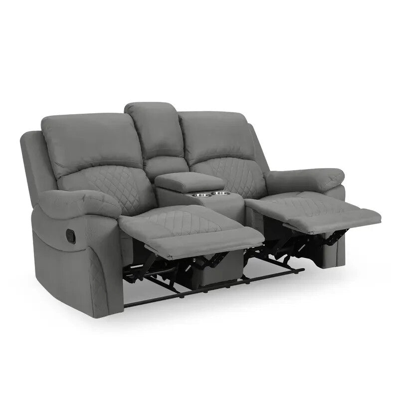 2 Seater Recliner Sofa with Cupholders Storage Console Grey Air Leather