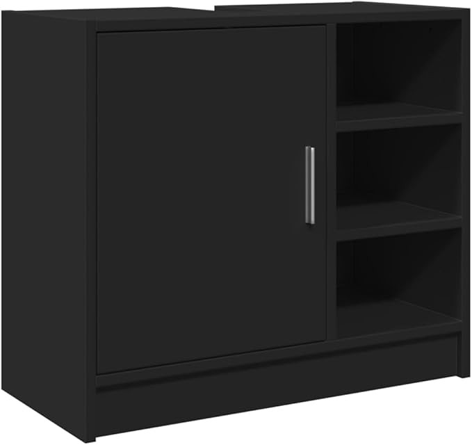 Black Bathroom Sink Cabinet 63x29x55cm Modern Under Basin Storage Unit Shelves