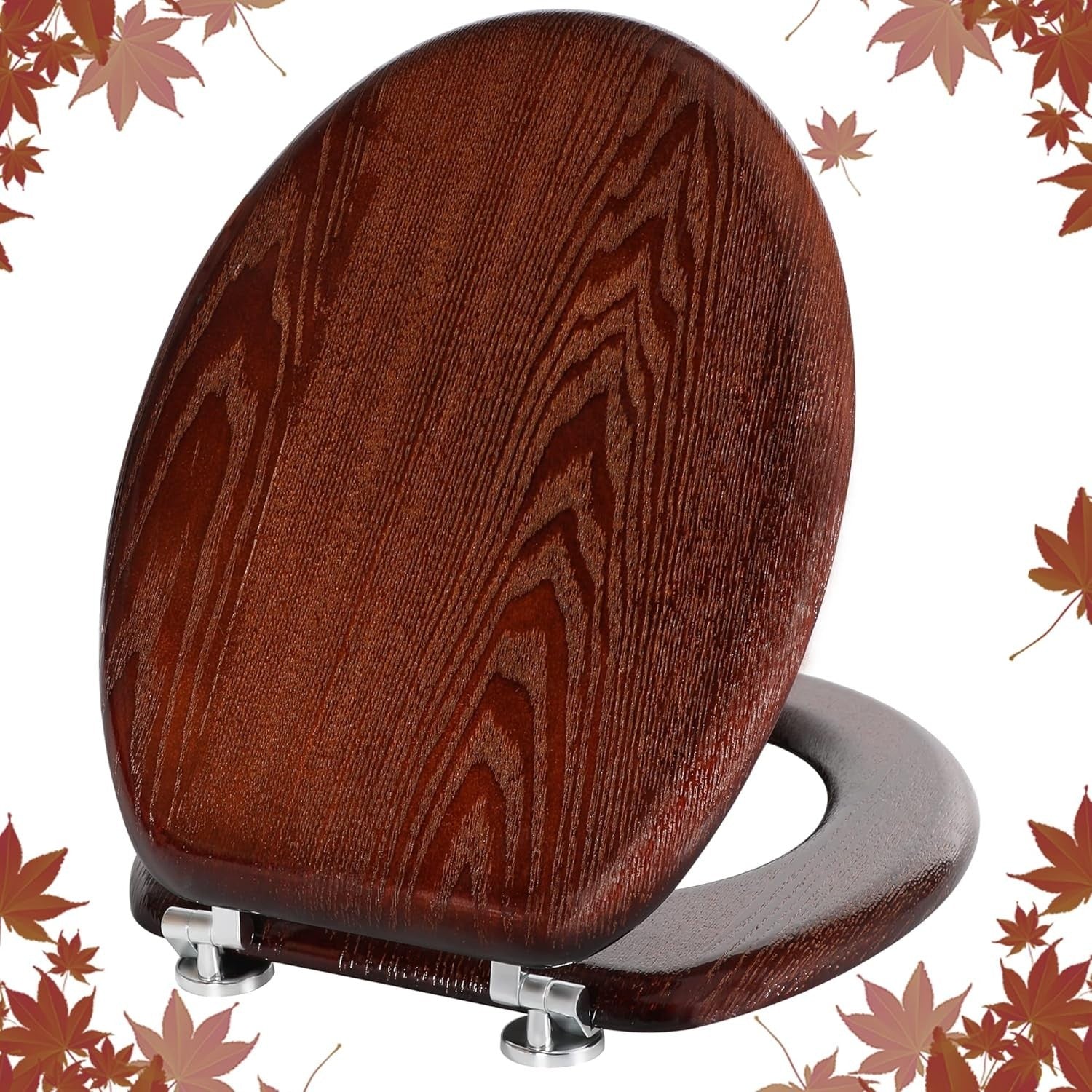 Angel Shield Wooden Toilet Seat Antibacterial Oval Dark Walnut Adjustable Zinc