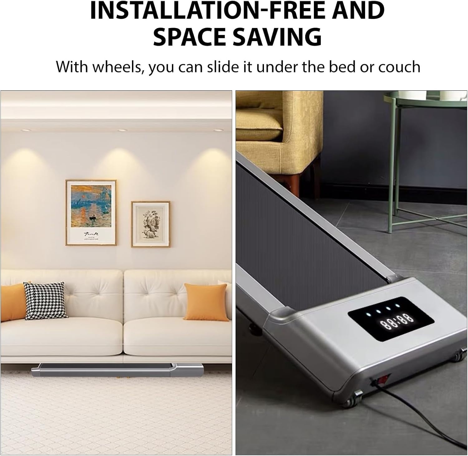 Under Desk Treadmill 0-6.5% Incline Portable Walking Pad 12km/h Quiet Motor