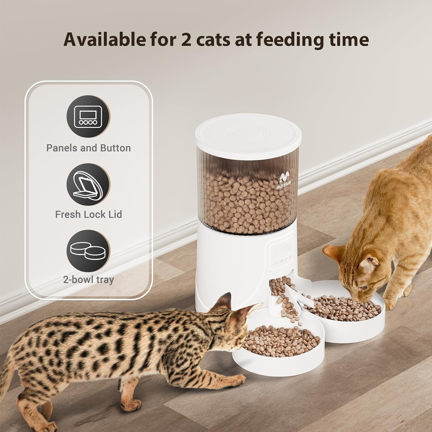 Dual Bowl Automatic Cat Feeder WiFi App Control 4L Timed Food Dispenser