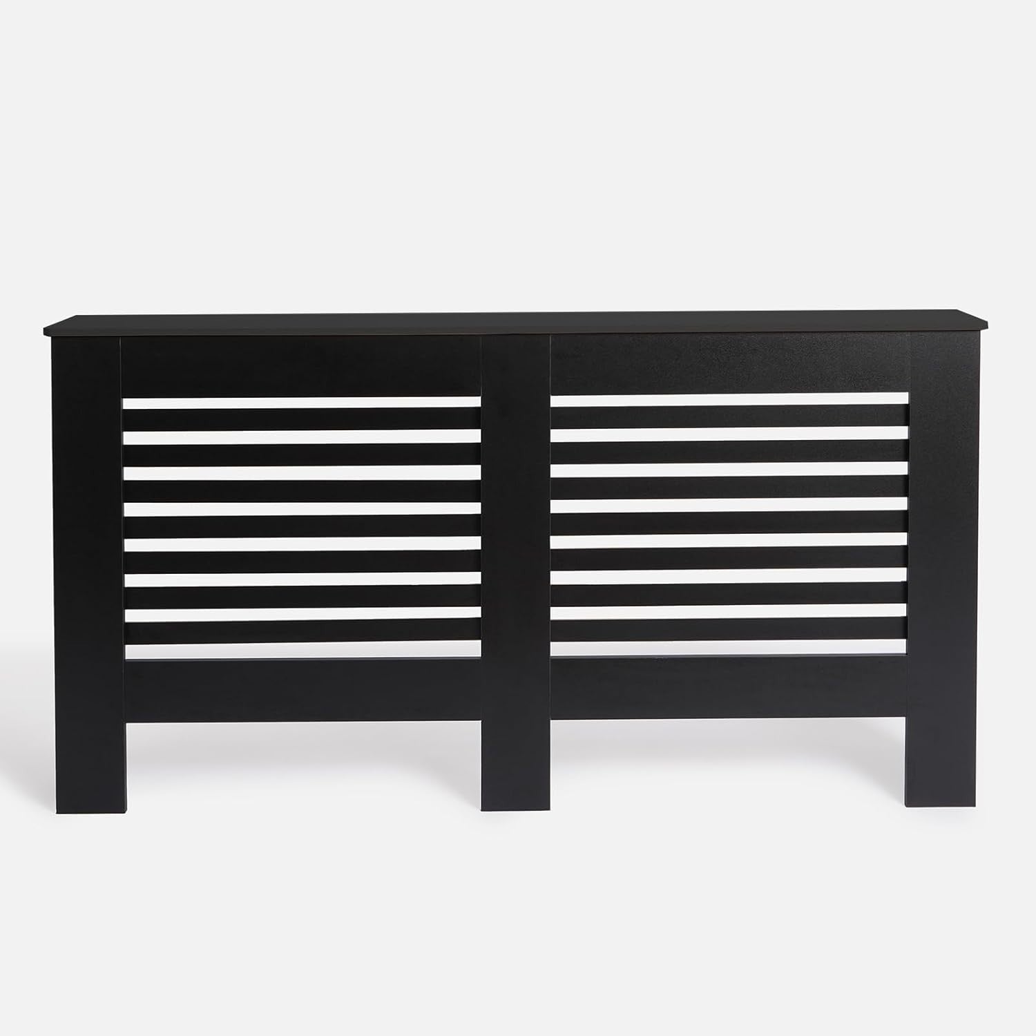 Large Black Radiator Cover MDF Slatted Cabinet – Modern Wooden Heater Shelf