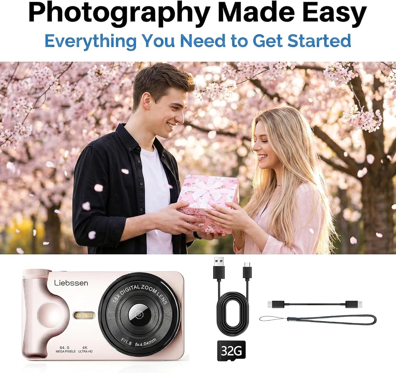 4K 64MP Digital Camera Flip Screen Autofocus Vlogging Camera 32GB