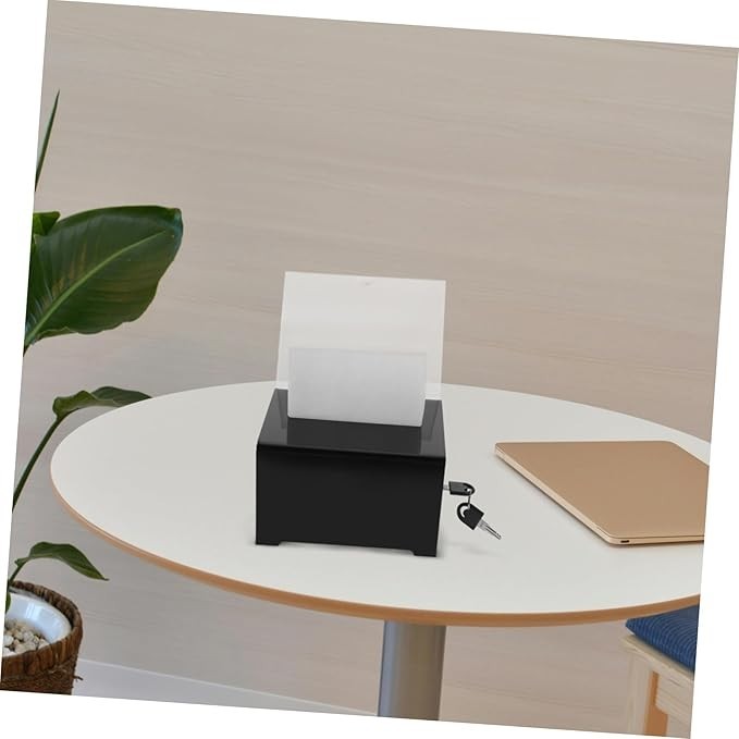Black Acrylic Lockable Donation Box 16cm Secure Tip Jar Ballot Fundraiser Holder
