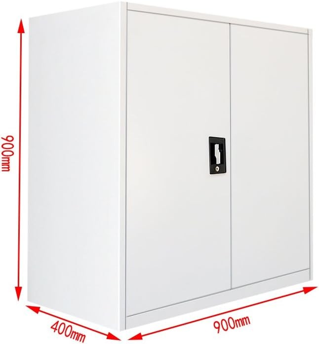 Grey White Metal Office Storage Cabinet 2 Door Cupboard 3 Shelves 90cm