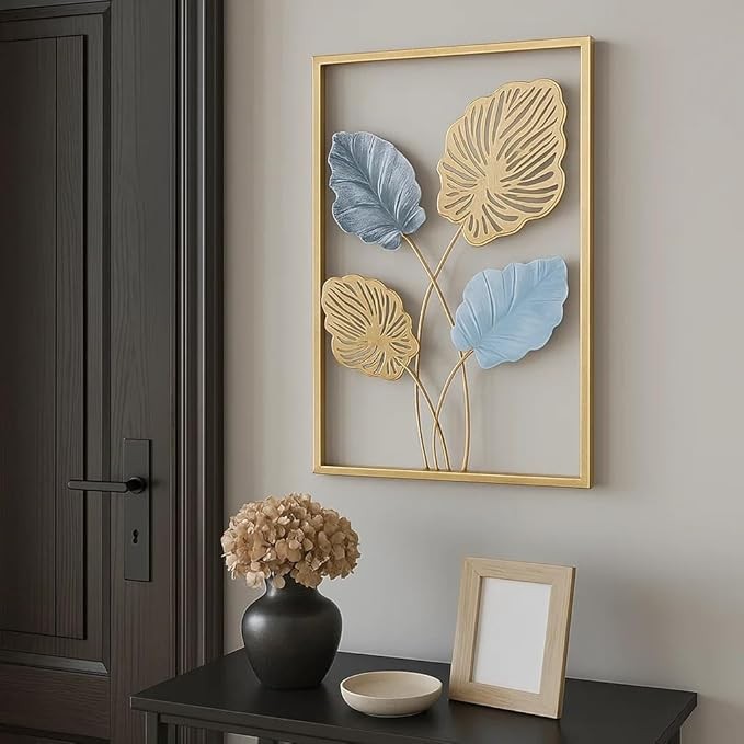 Bohemian 3D Metal Leaf Wall Art Set of 3 16x11" Gold Boho Decor