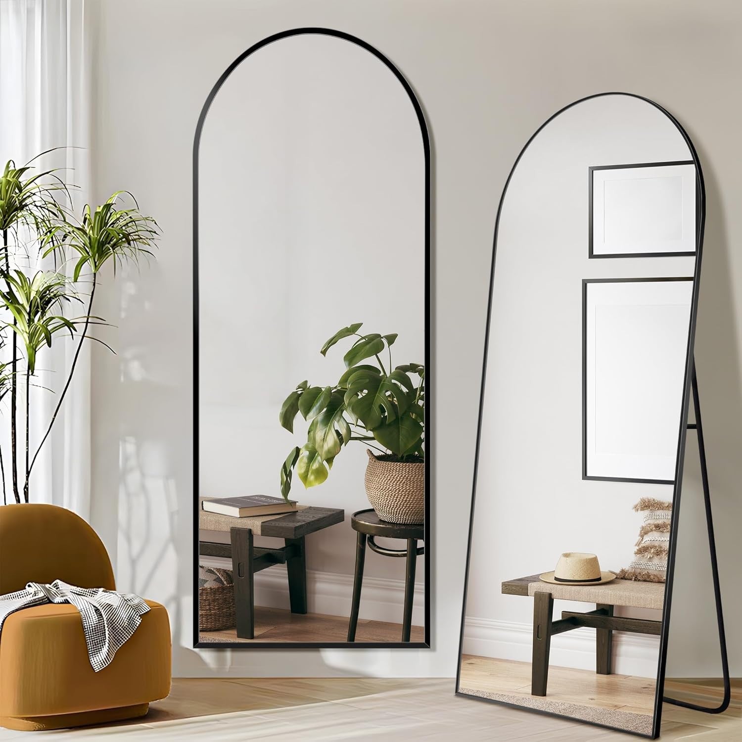 Black Arch Full Length Mirror 161x52cm Wall Leaning Floor Mirror Modern