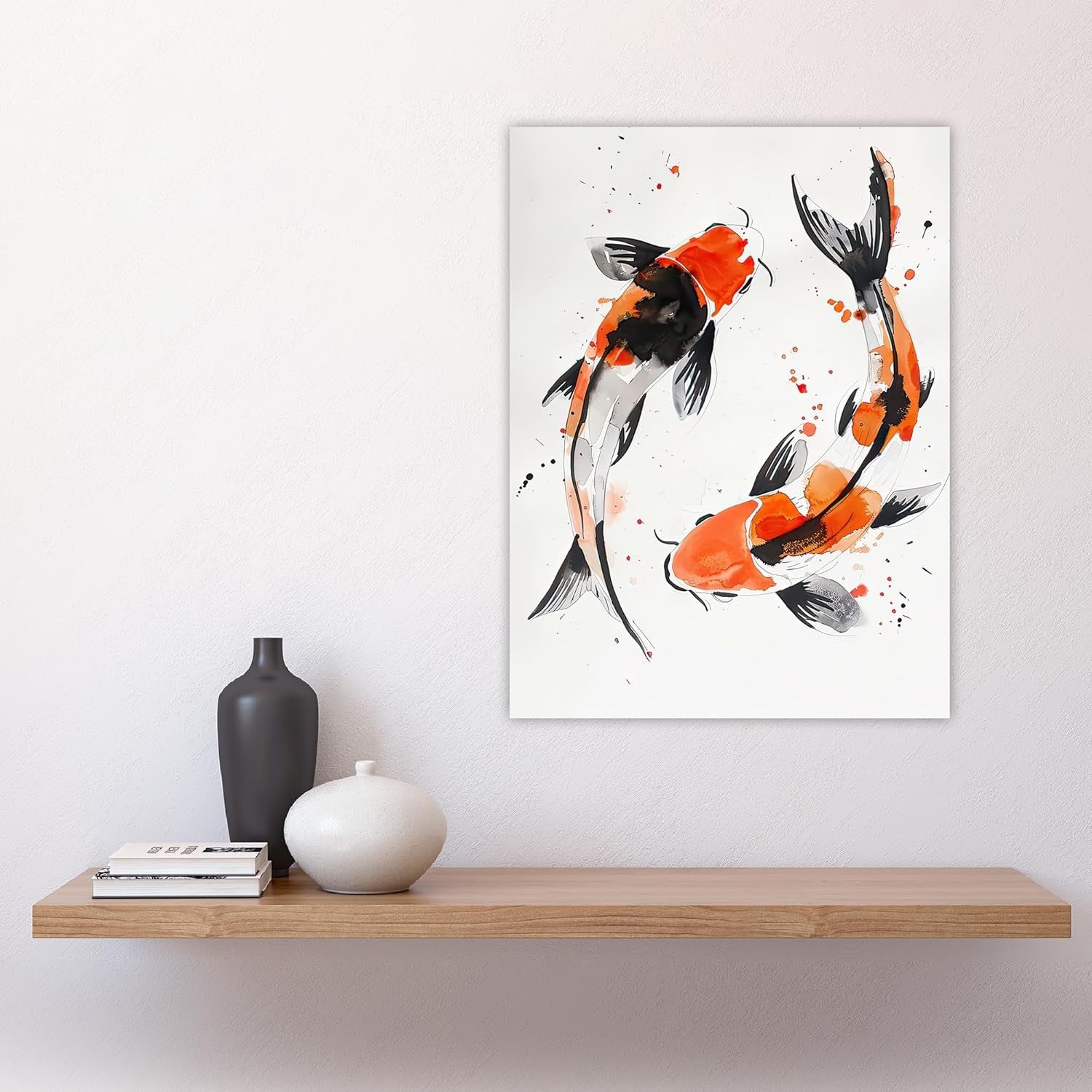 Japanese Koi Fish Wall Art 18x24in Watercolour Modern Living Room Decor