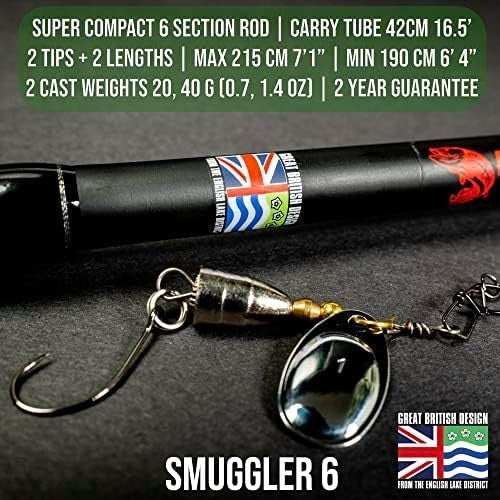 Compact Travel Fishing Rod – 6-Section Spin, Fresh & Saltwater, 2 Tips