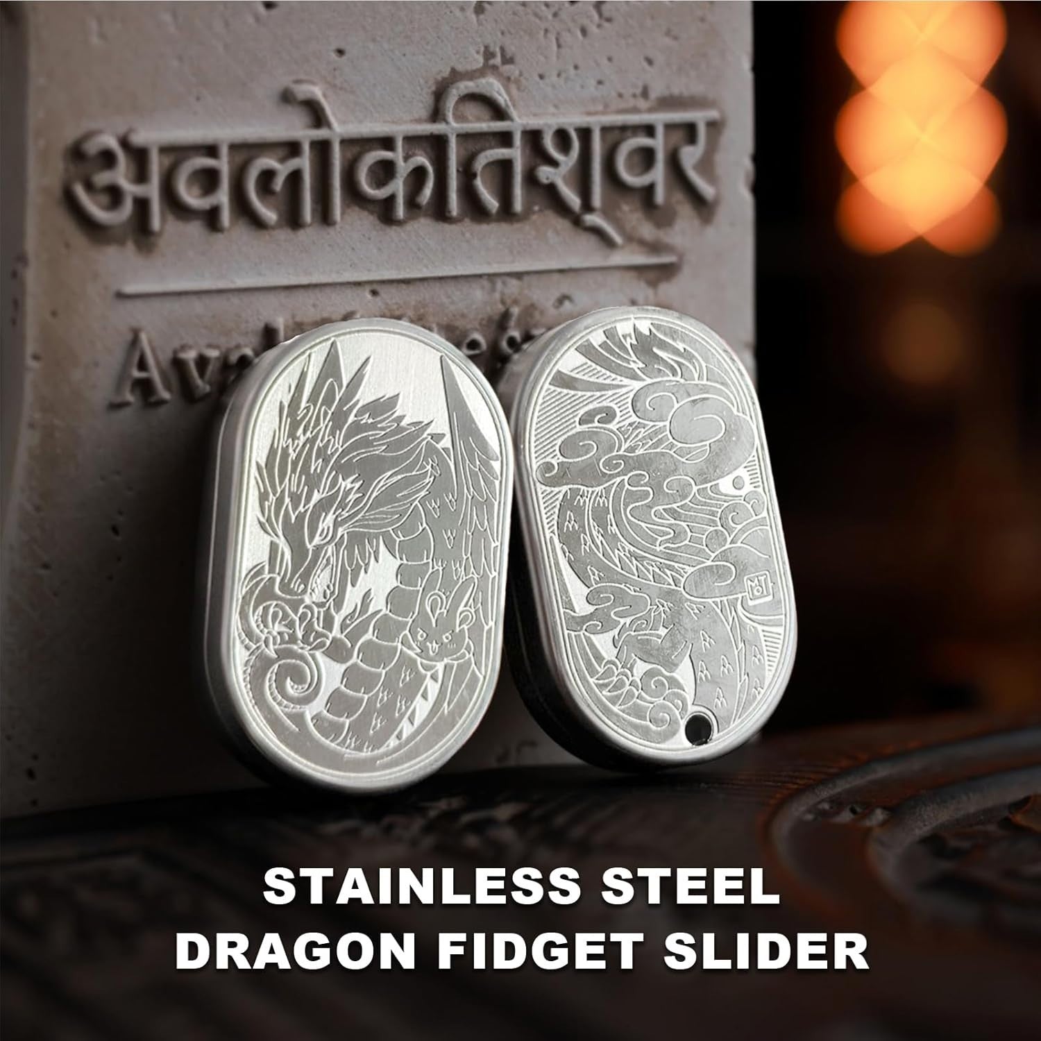 Silver Steel Dragon Fidget Slider Ratchet Clicker Focus EDC