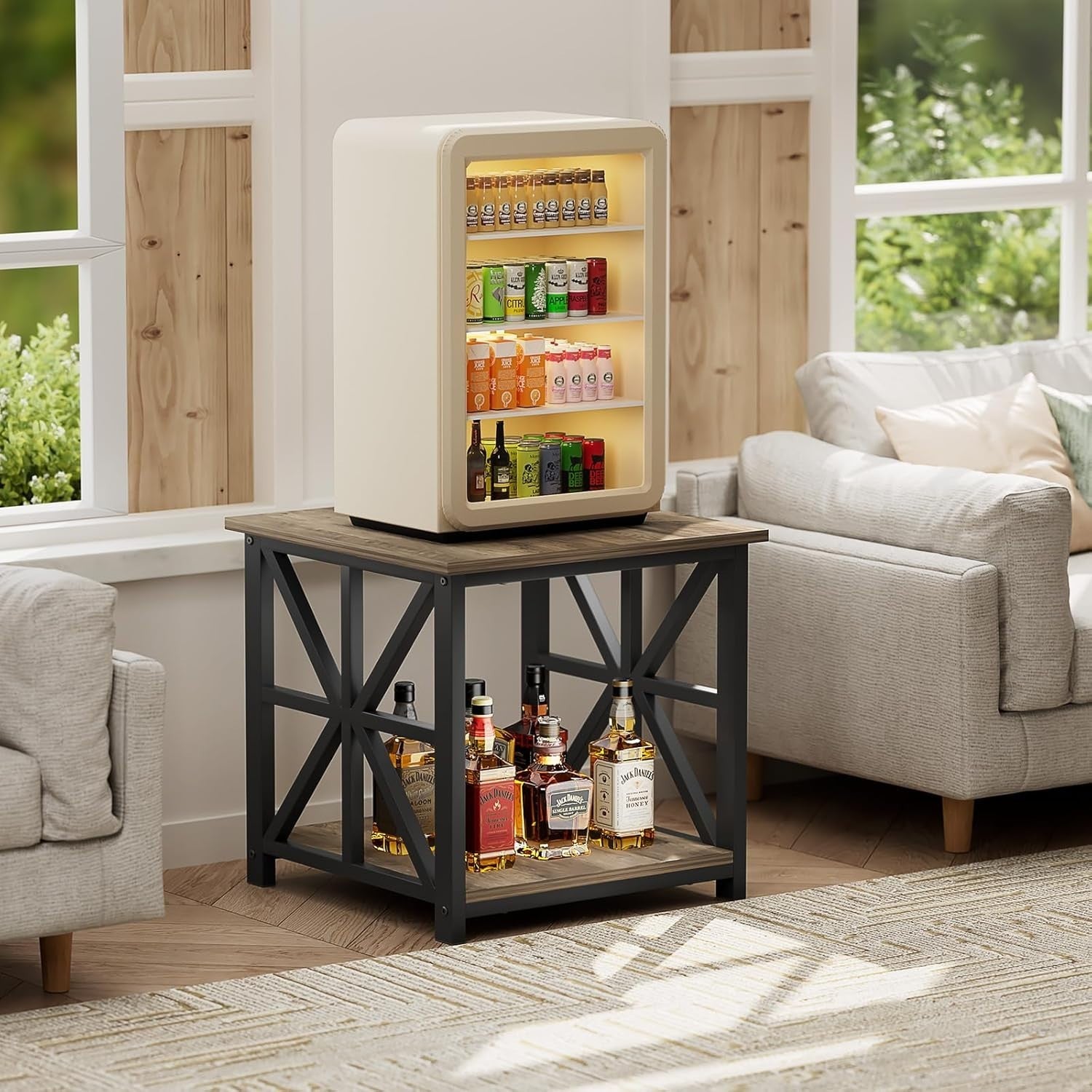 2-Tier Storage Side Table 50x50cm Square End Table Grey Wash Durable