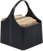 Firewood Storage Basket with Handle, Leather Look Log Bin, Indoor Use