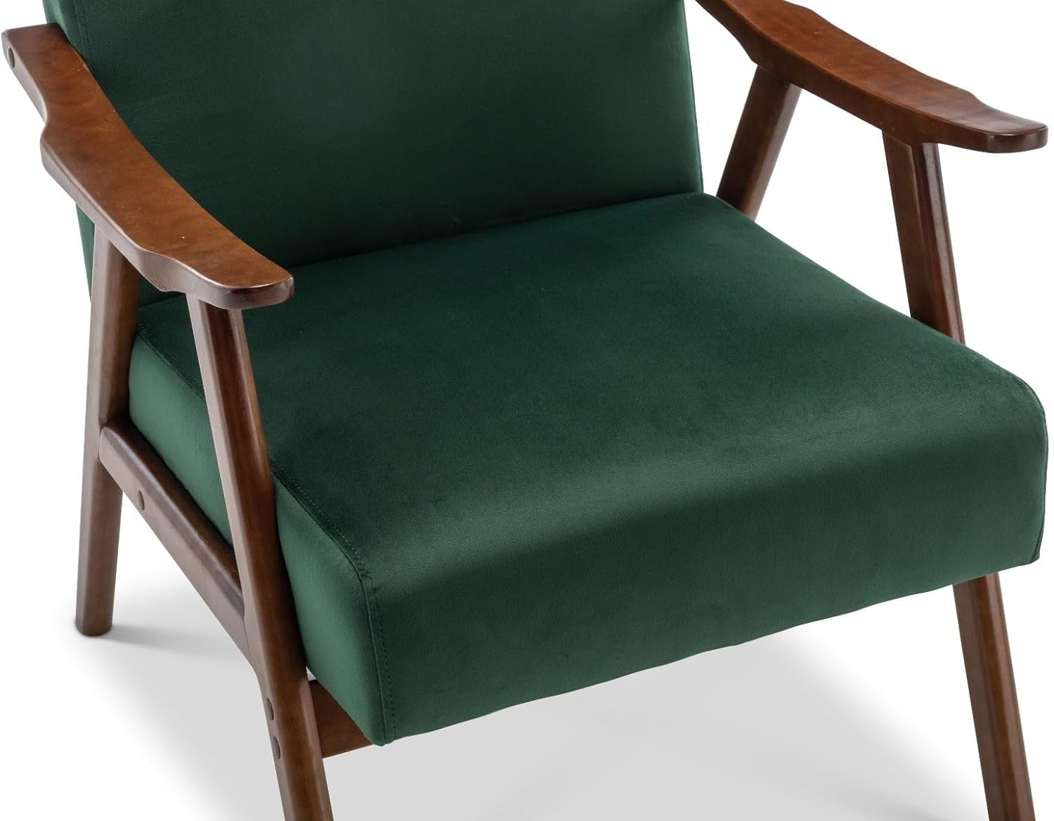 Green Velvet Accent Armchair Mid Century Wooden Lounge Chair