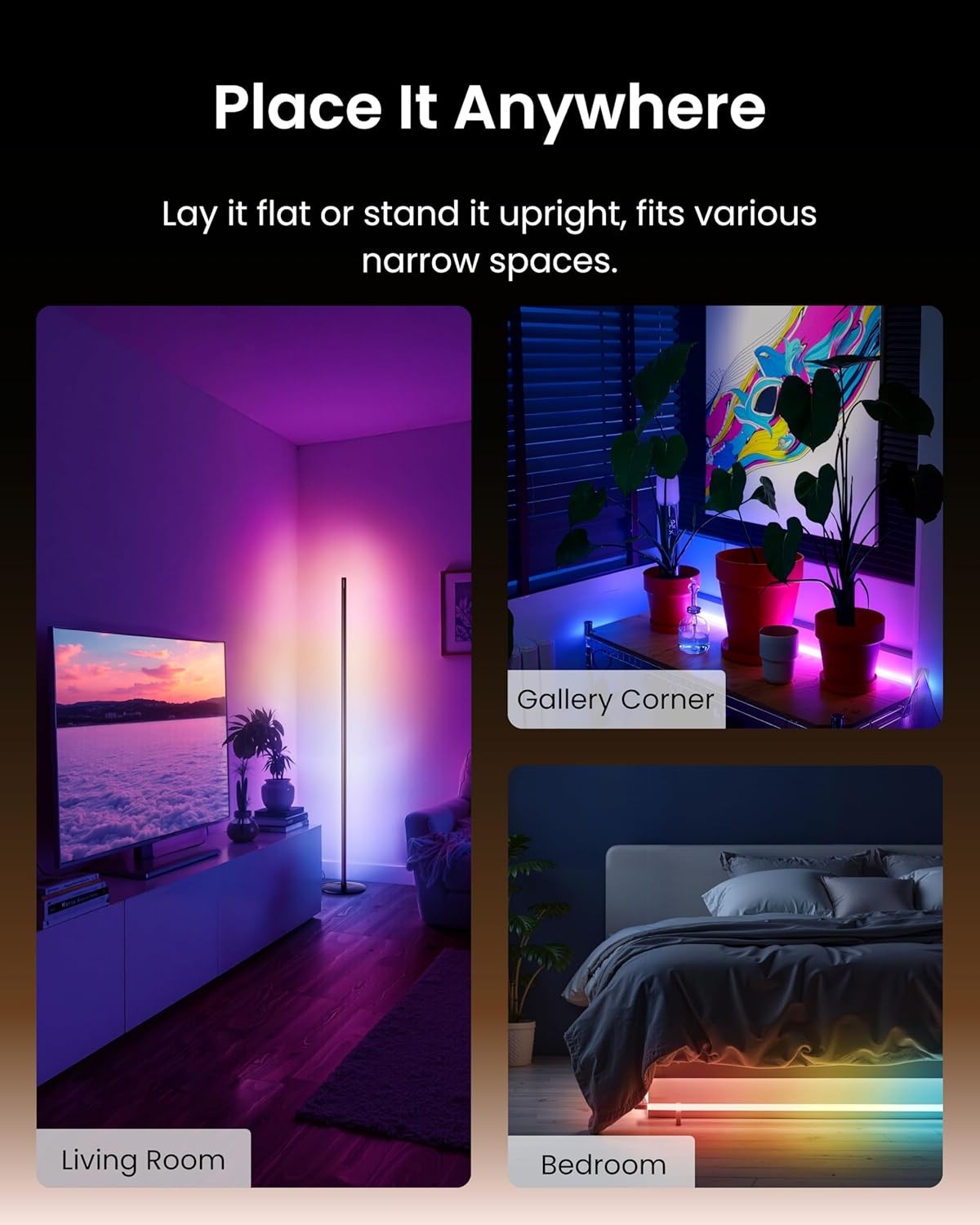 Smart LED Corner Floor Lamp RGB Colour Changing App Voice Control Light