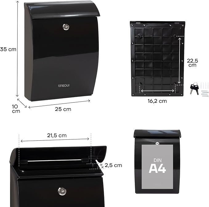 Weatherproof Wall Mounted Mailbox A4 Size Lockable Plastic Post Box Black