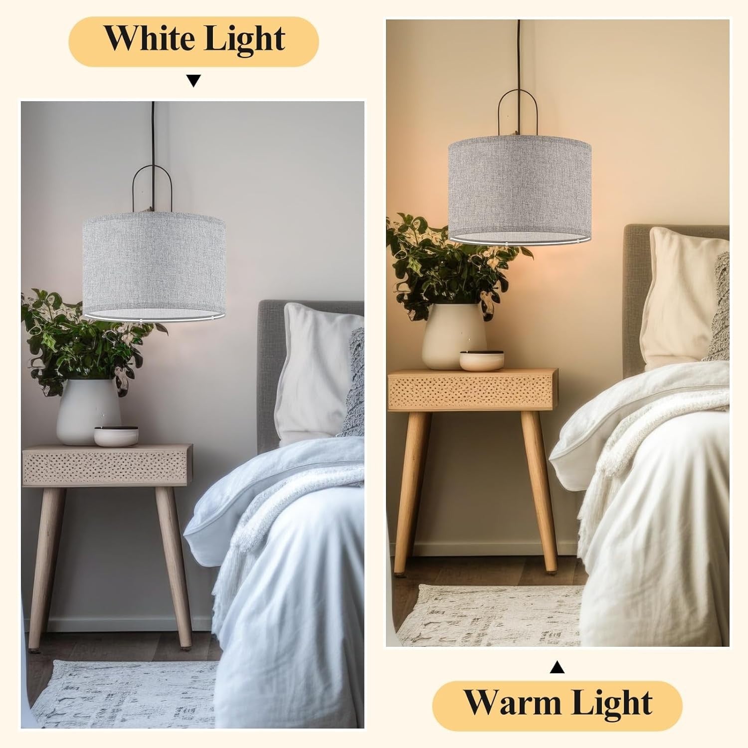 6x Grey Linen Drum Lampshades E27 E14 Adapter Ceiling Table Floor