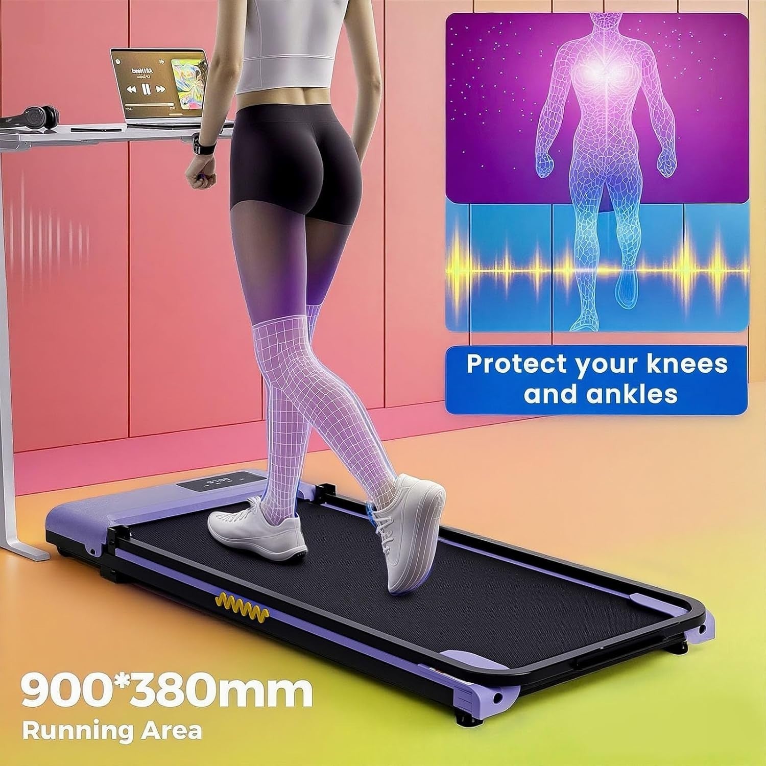 Compact Folding Treadmill 5% Incline Under Desk Electric Walking Machine