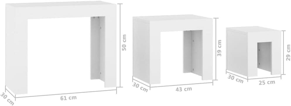 3-in-1 Nesting Coffee Tables Set White Wood Side End Table Nightstand