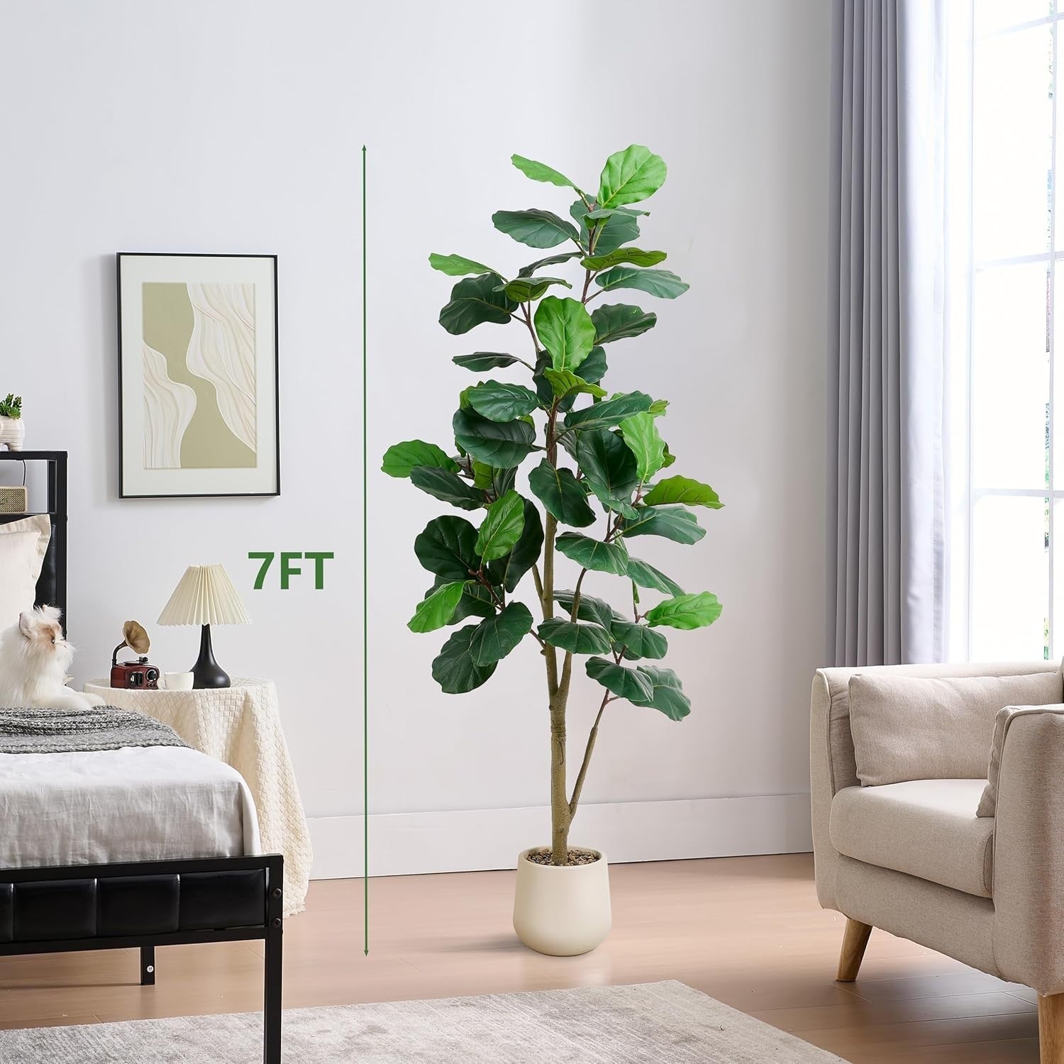 210cm Artificial Fiddle Leaf Fig Tree in Weighted Pot Faux Green Indoor Decor