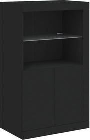 Black LED Side Cabinet with USB Port & Glass Shelf – Modern Storage