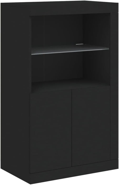 Black LED Side Cabinet with USB Port & Glass Shelf – Modern Storage