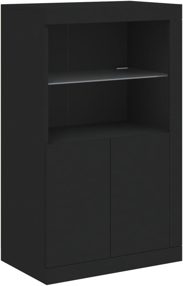 Black LED Side Cabinet with USB Port & Glass Shelf – Modern Storage