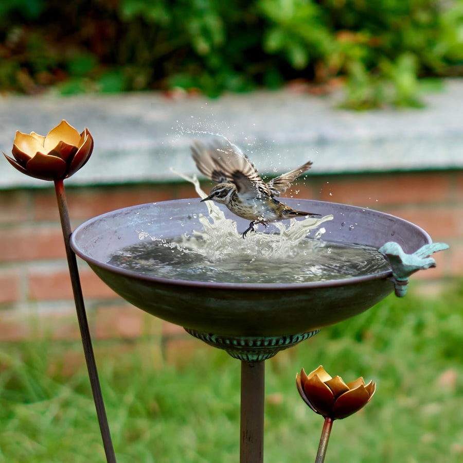 Cast Iron Garden Bird Bath 32” Pedestal Vintage Outdoor Metal Bird Feeder Decor