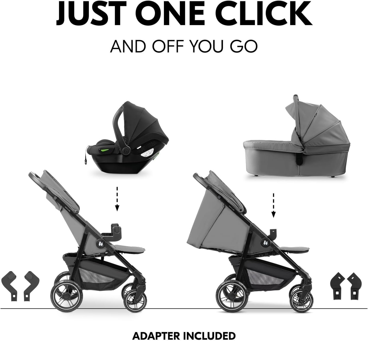 3in1 Travel System Pushchair Pram Car Seat Set Lightweight Reclining Grey
