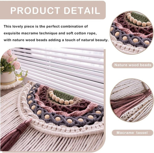 Pink Boho Macrame Wall Hanging 26"x15" Handmade Tapestry