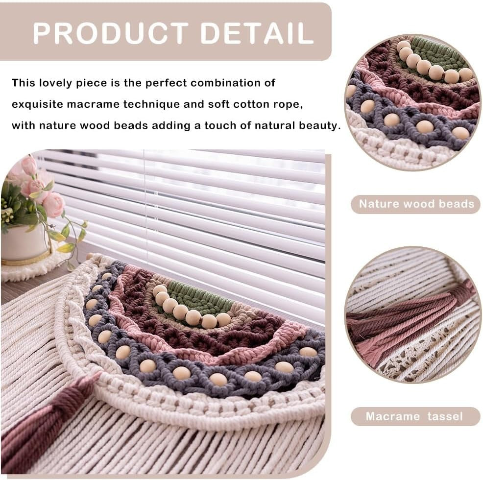 Pink Boho Macrame Wall Hanging 26"x15" Handmade Tapestry