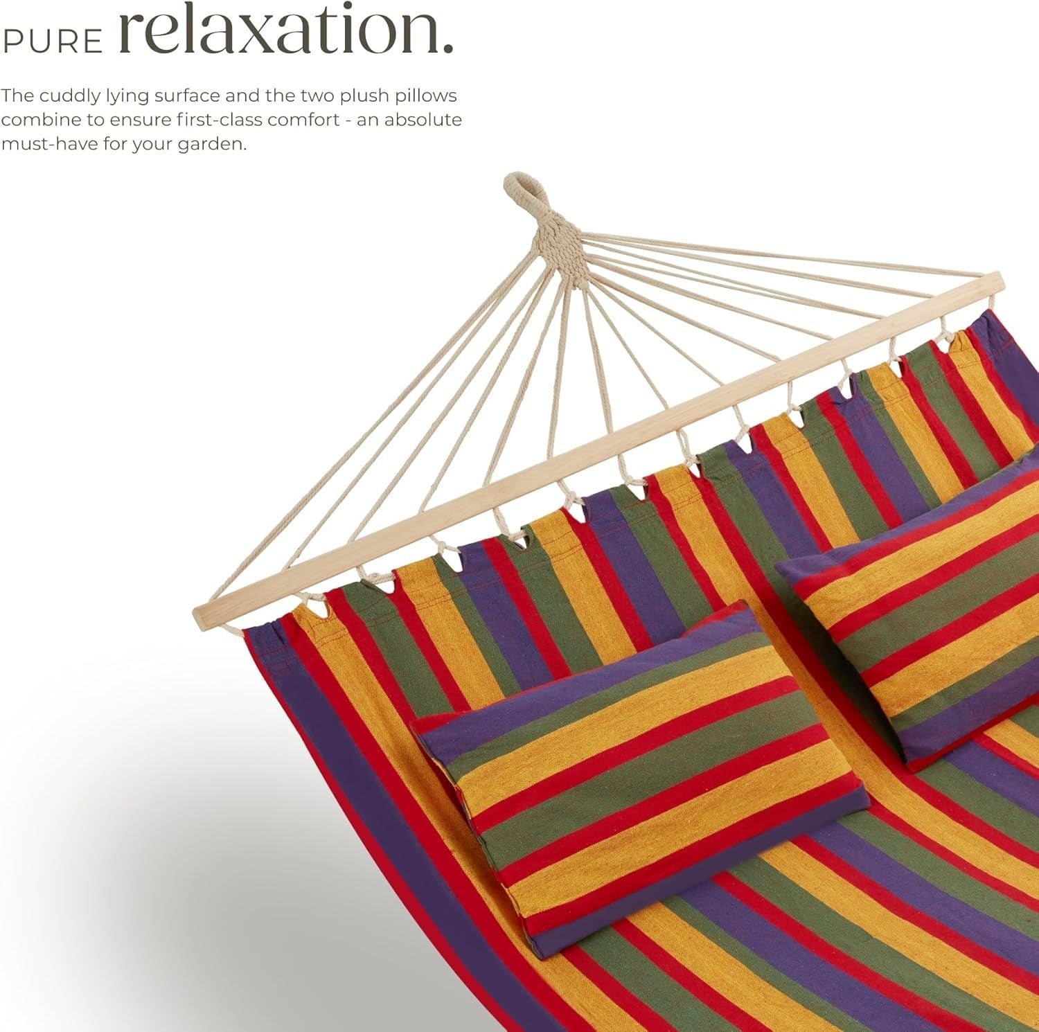 2-Person Striped Garden Hammock with Pillows Cotton-Poly 240kg Load
