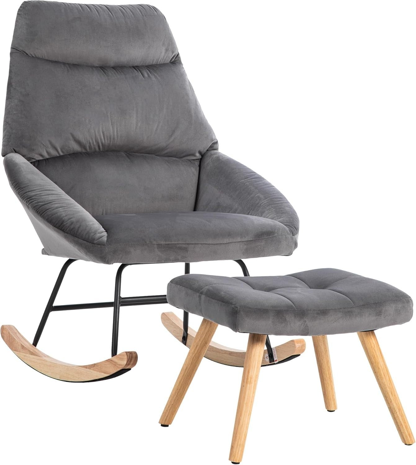 Rocking Chair with Footstool & Neck Pillow, Ergonomic Recliner for Nursery & Liv