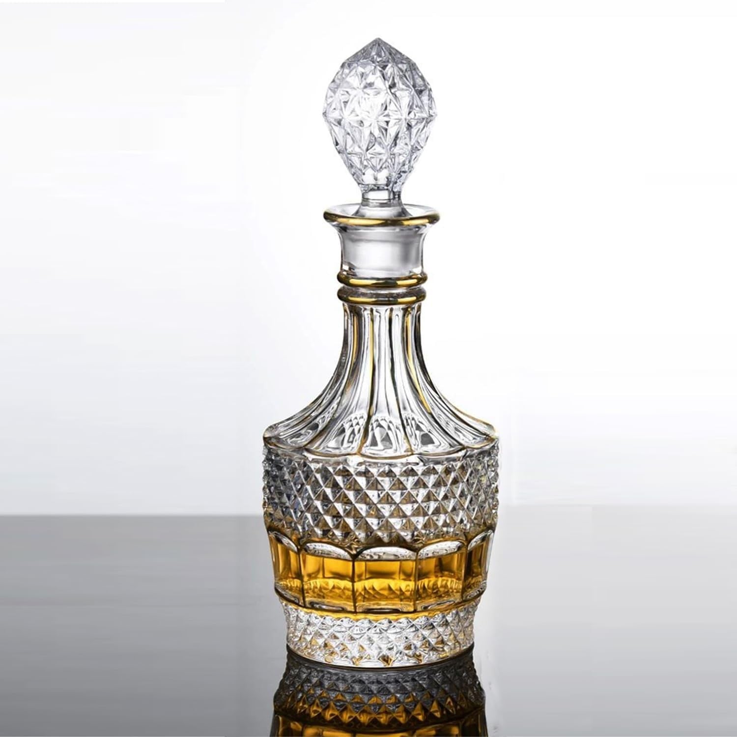 Luxury Crystal Whiskey Decanter 750ml – Hand-Painted Gold Design Home Bar Gift